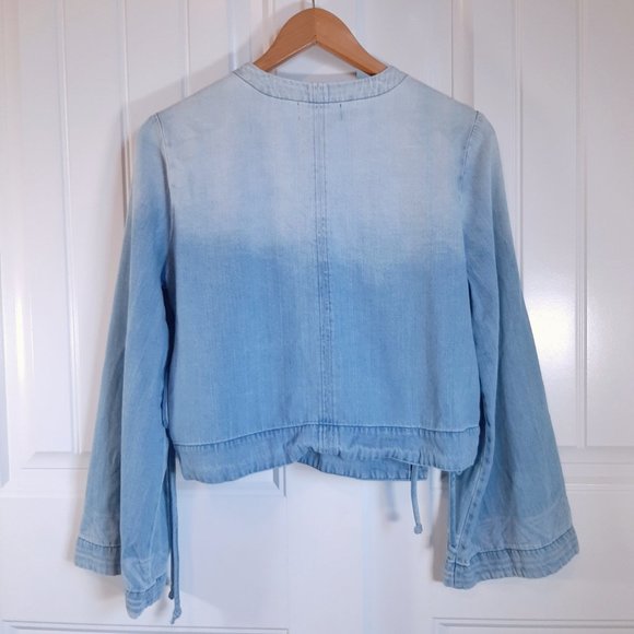 Cloth & Stone Flare Sleeve Faded Denim Cropped Wrap Top S - Picture 4 of 12